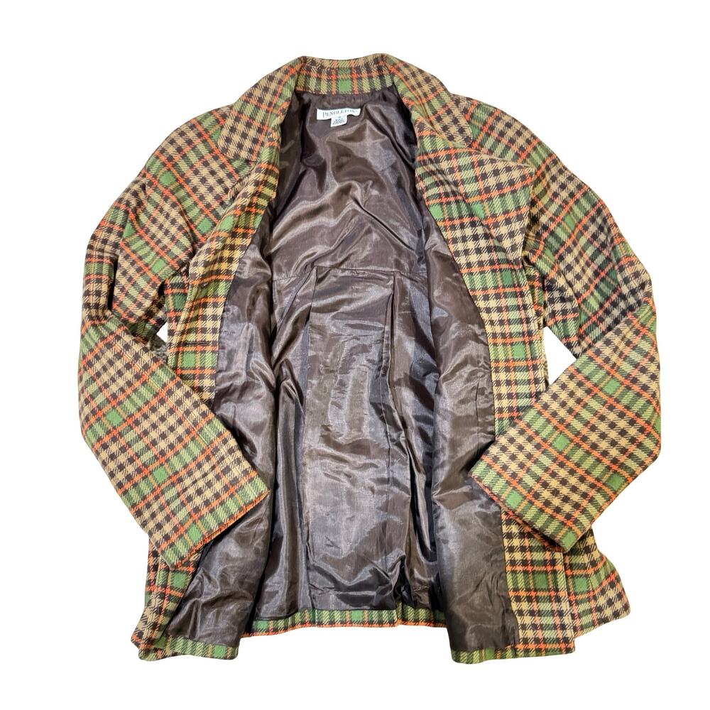 Vintage Pendleton Plaid Wool Button Up Jacket Orange Green Brown Size 10 - Picture 3 of 12